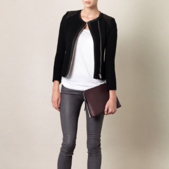 IRO Natasha Leather-trim Chunky-knit Wool Jacket - Picture 2 of 16